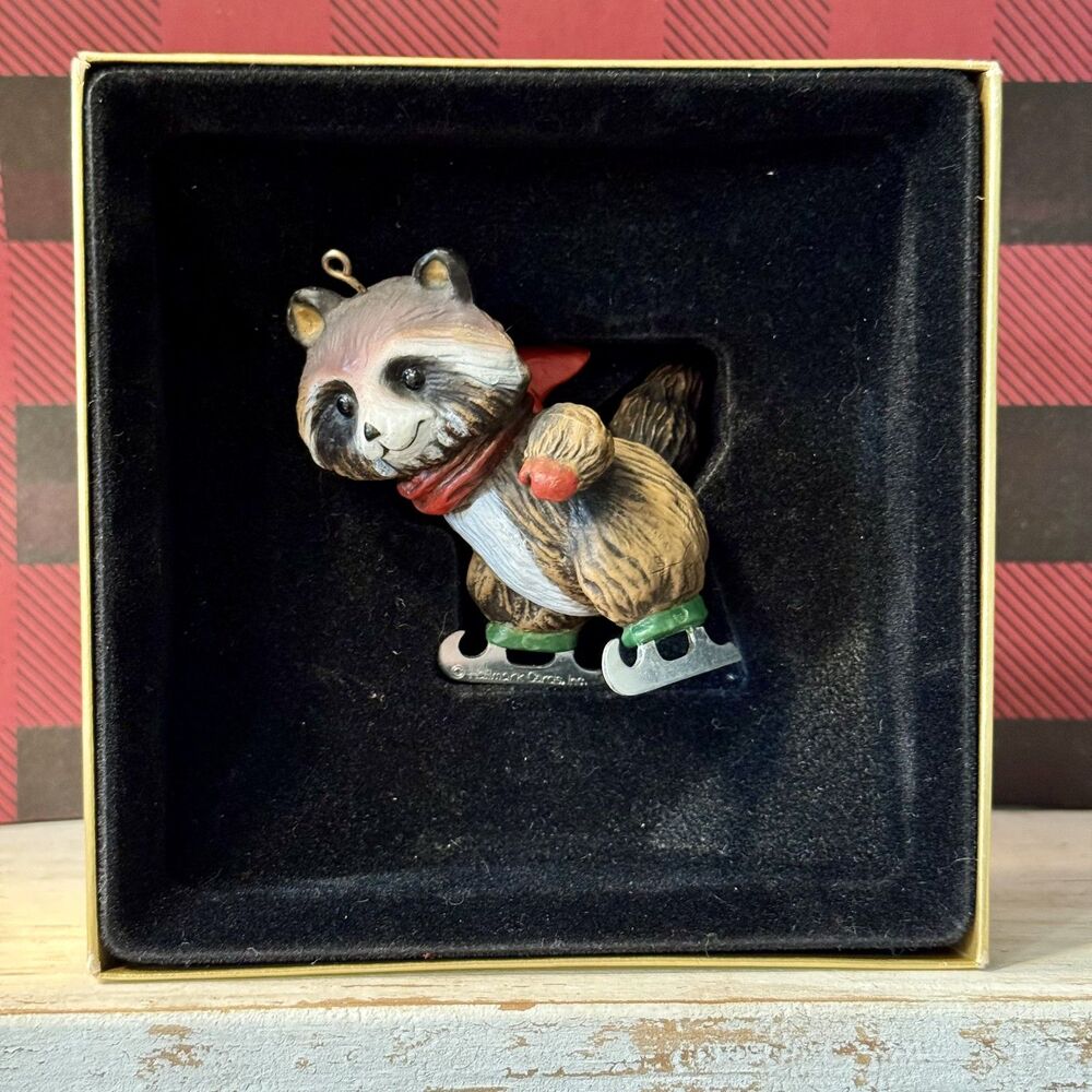 1978 Hallmark Tree Trimmer Raccoon on Skates Vintage Christmas Ornament
